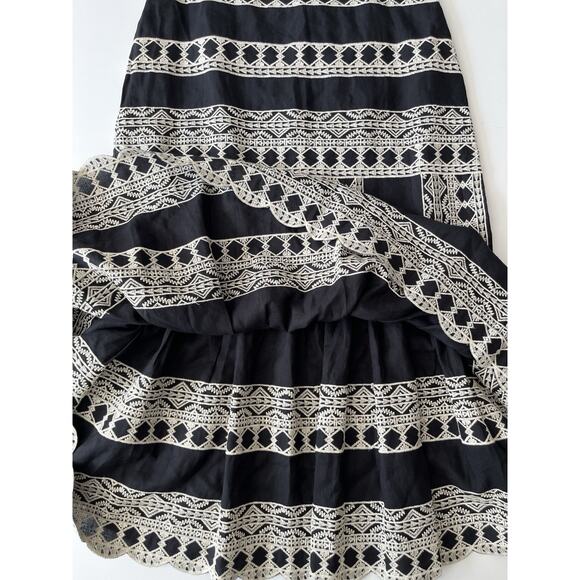 Zara Maxi Linen Blend Skirt S Black Embroidered Aztec Ruffled Western Cottage - Picture 3 of 9